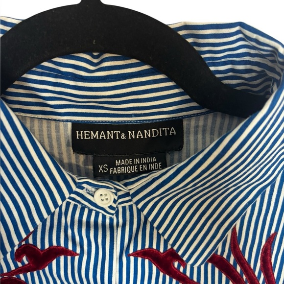 Hemant & Nandita Lightweight Oversized Stripped Cotton Marne Buttondown Shirt XS - Picture 5 of 11